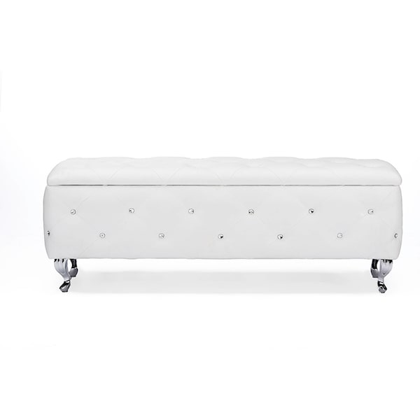 Baxton Studio Seine White Leather Contemporary Storage Ottoman - 112-6001