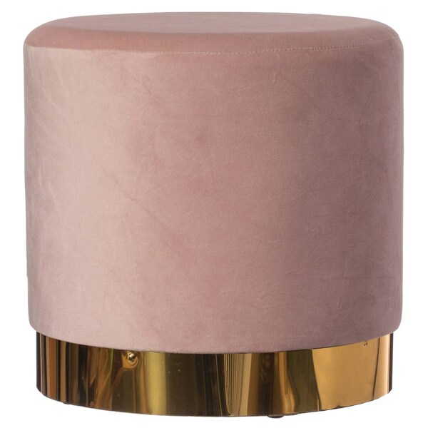 Fabulaxe Modern Round Velvet Fabric Standard Ottoman Stool with Gold Base, Pink - QI004323.PK
