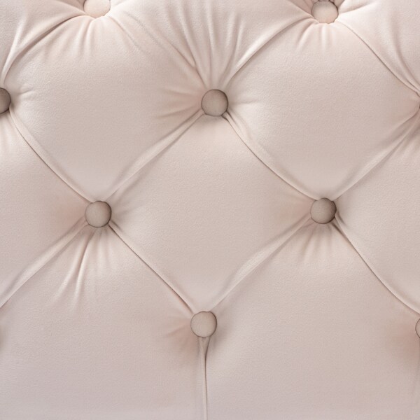 Baxton Studio Avara Beige Velvet Upholstered Gold Finished Button Tufted Ottoman - 153-9374