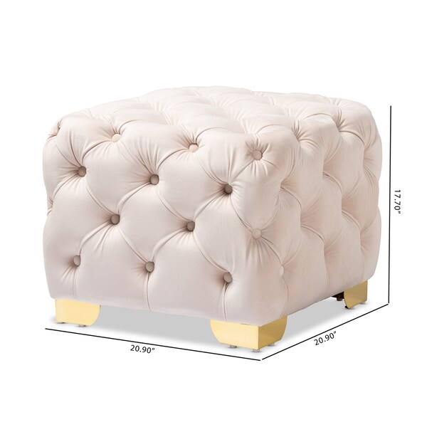Baxton Studio Avara Beige Velvet Upholstered Gold Finished Button Tufted Ottoman - 153-9374