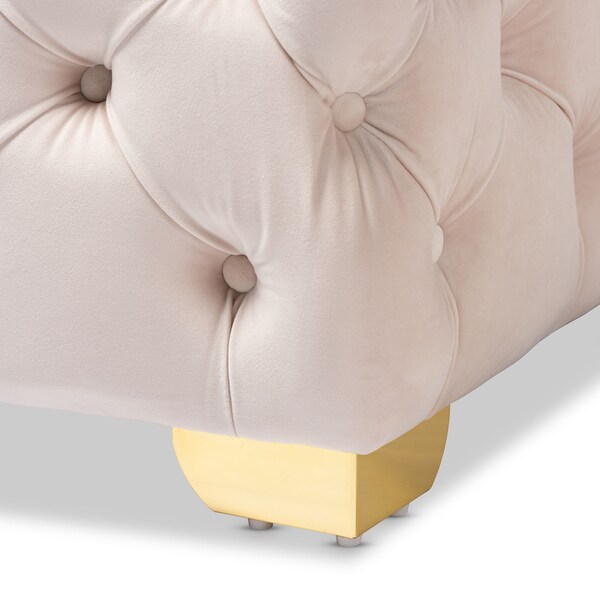 Baxton Studio Avara Beige Velvet Upholstered Gold Finished Button Tufted Ottoman - 153-9374