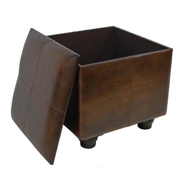 Fixturesfirst Faux Leather Square Ottoman with Lid, Saddle Brown - FI2419470