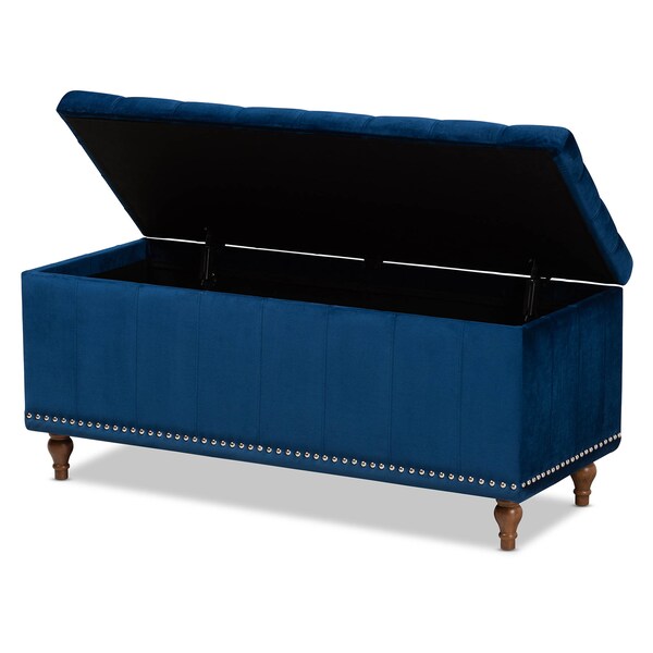 Baxton Studio Kaylee Navy Blue Velvet Upholstered Tufted Storage Ottoman Bench - 160-9935