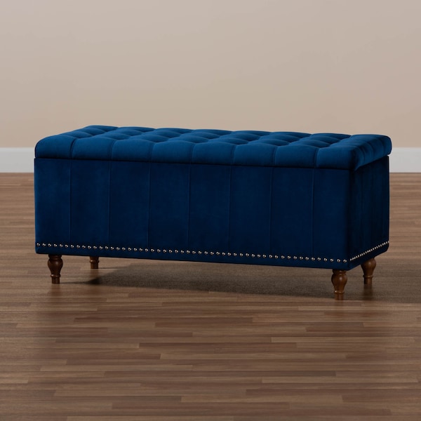 Baxton Studio Kaylee Navy Blue Velvet Upholstered Tufted Storage Ottoman Bench - 160-9935