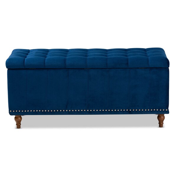 Baxton Studio Kaylee Navy Blue Velvet Upholstered Tufted Storage Ottoman Bench - 160-9935
