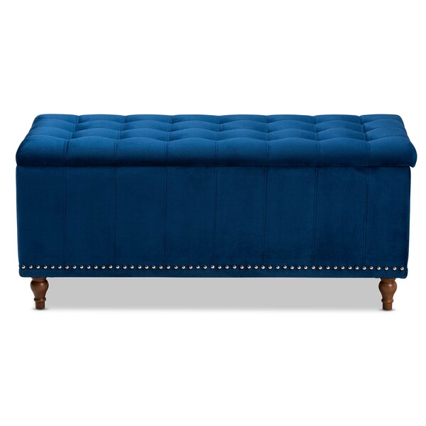 Baxton Studio Kaylee Navy Blue Velvet Upholstered Tufted Storage Ottoman Bench - 160-9935