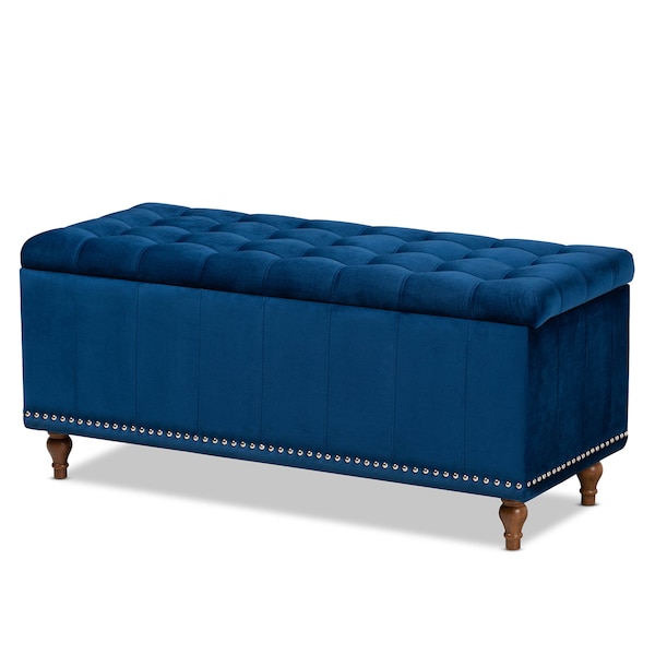 Baxton Studio Kaylee Navy Blue Velvet Upholstered Tufted Storage Ottoman Bench - 160-9935