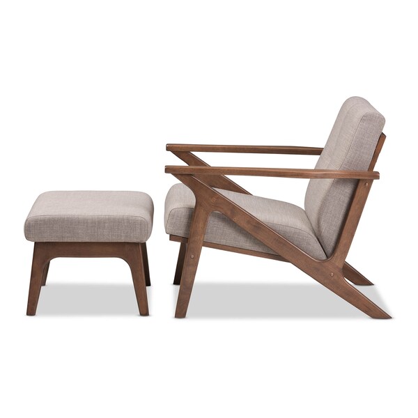 Baxton Studio Bianca Walnut Wood Grey Tufted Lounge Chair And Ottoman Set - 140-7548-7551