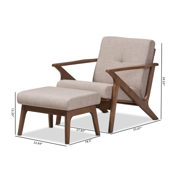 Baxton Studio Bianca Walnut Wood Grey Tufted Lounge Chair And Ottoman Set - 140-7548-7551