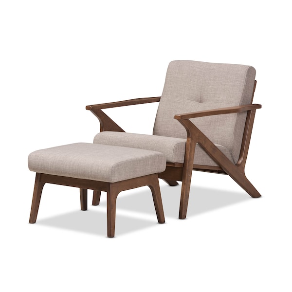 Baxton Studio Bianca Walnut Wood Grey Tufted Lounge Chair And Ottoman Set - 140-7548-7551