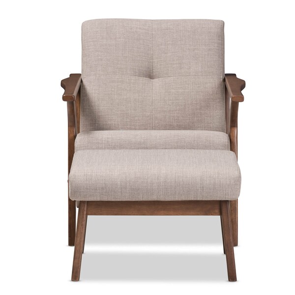 Baxton Studio Bianca Walnut Wood Grey Tufted Lounge Chair And Ottoman Set - 140-7548-7551