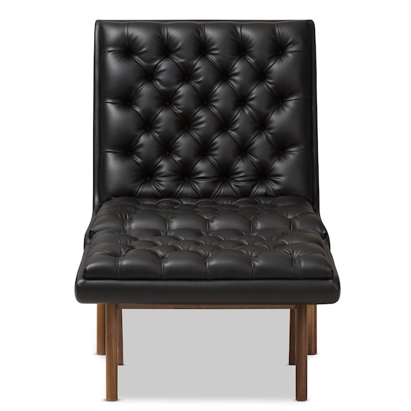 Baxton Studio Annetha Black Upholstered Walnut Finished Wood Chair And Ottoman Set - 144-7933-7934