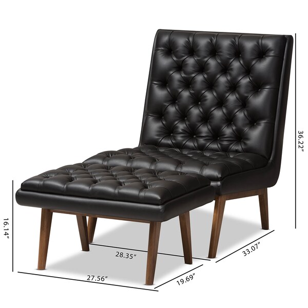 Baxton Studio Annetha Black Upholstered Walnut Finished Wood Chair And Ottoman Set - 144-7933-7934
