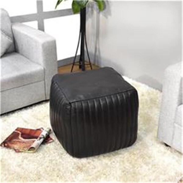 Bbh Homes 18 x 18 x 18 in. Solid Handmade Goat Leather Square Pouf, Black - UBBBBACPF08SC02C1HS