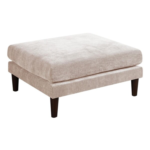 Benjara 32 in. Rio Box Cushion Seat Wood Legs Modular Ottoman, Beige - BM284324