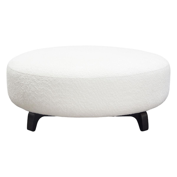 Diamond Sofa Vesper Round Ottoman in Faux White Shearling with Black Wood Leg Base - VESPEROTWH