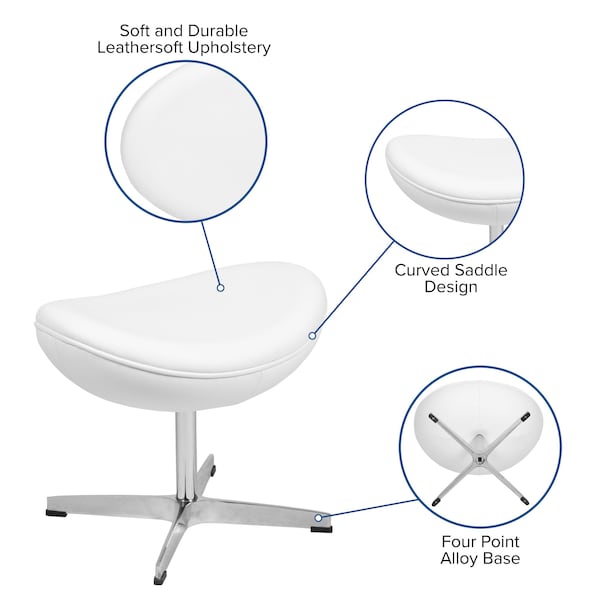 Flash Furniture Rally White LeatherSoft Saddle Wing Ottoman - ZB-WING-WH-OTT-LEA-GG