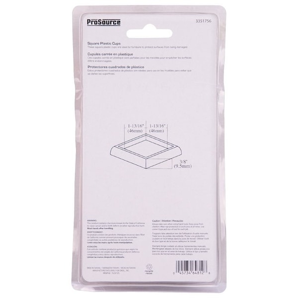 Prosource Caster Furniture Glide, Carpet/Steel, Clear, Clear, 2-1/4 x 2-1/4 x 3/8 in Dimensions - FE-50850-PS