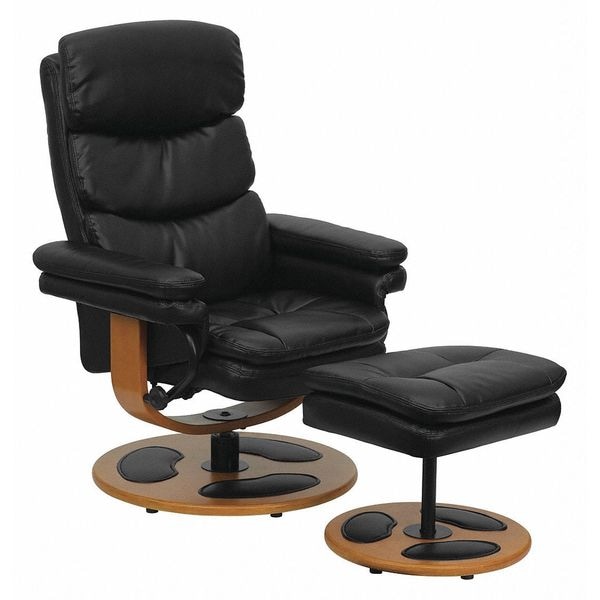 Flash Furniture Black LeatherSoft Recliner & Ottoman w/ Wood Base - BT-7828-PILLOW-GG