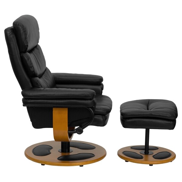 Flash Furniture Black LeatherSoft Recliner & Ottoman w/ Wood Base - BT-7828-PILLOW-GG