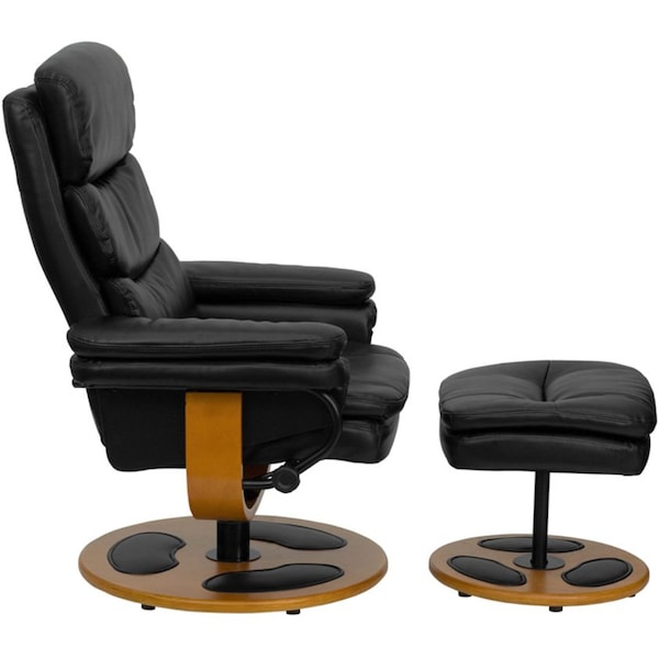 Flash Furniture Black LeatherSoft Recliner & Ottoman w/ Wood Base - BT-7828-PILLOW-GG