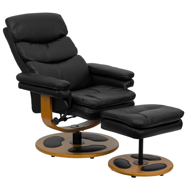 Flash Furniture Black LeatherSoft Recliner & Ottoman w/ Wood Base - BT-7828-PILLOW-GG