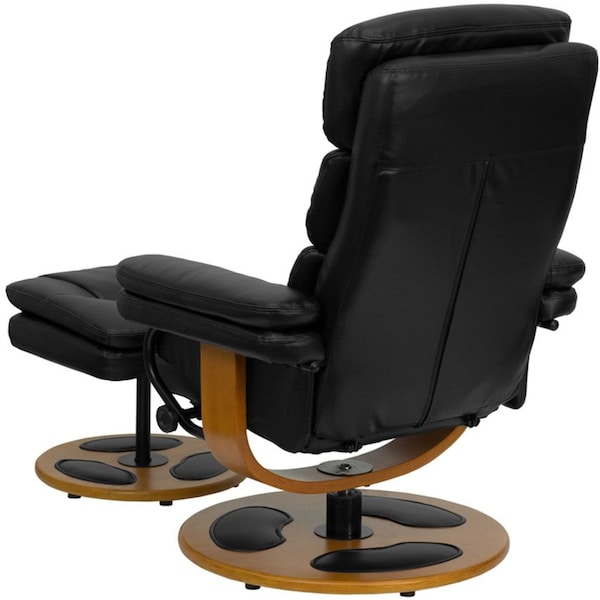Flash Furniture Black LeatherSoft Recliner & Ottoman w/ Wood Base - BT-7828-PILLOW-GG