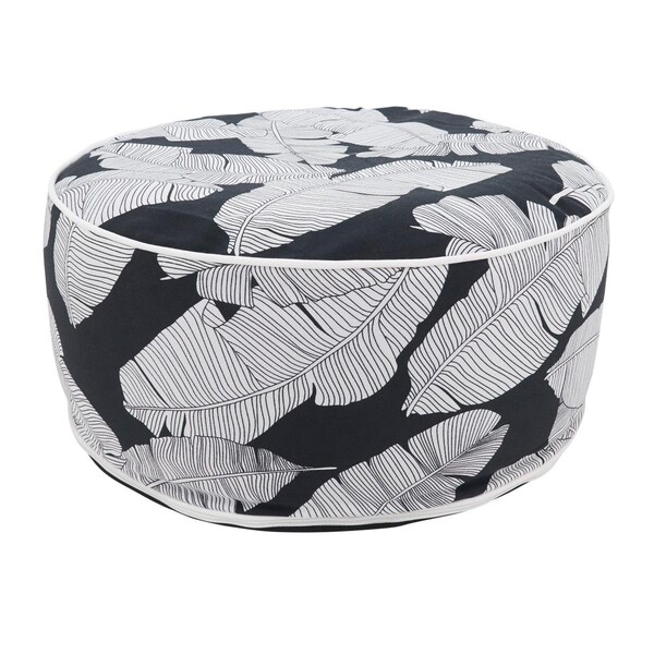 Doba-Bnt SARO 21 x 9 in. Banana Leaf Print Outdoor Ottoman Black &amp; White - SA2657926