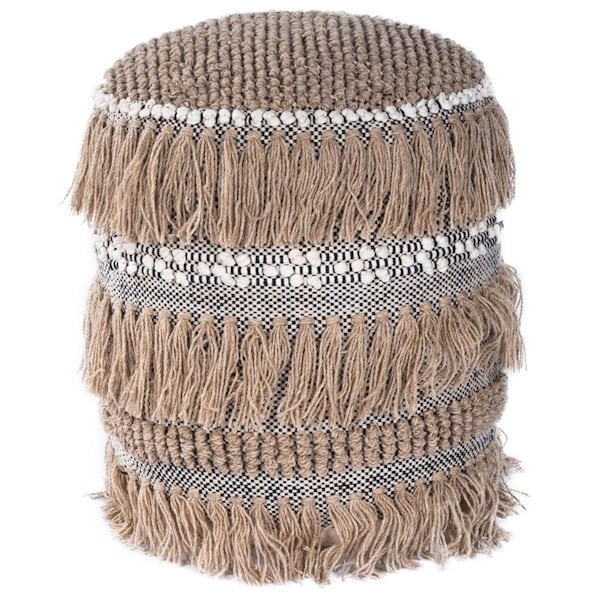 Gfancy Fixtures 21 x 18 x 18 in. Beige Boho Bullet Tassel Pouf Ottoman - GF3089524