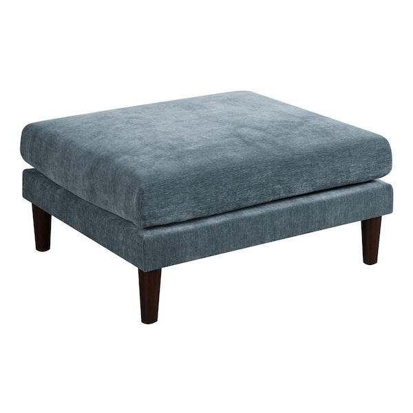 Benjara 32 in. Rio Box Cushion Seat Wood Legs Modular Ottoman, Slate Blue - BM284327