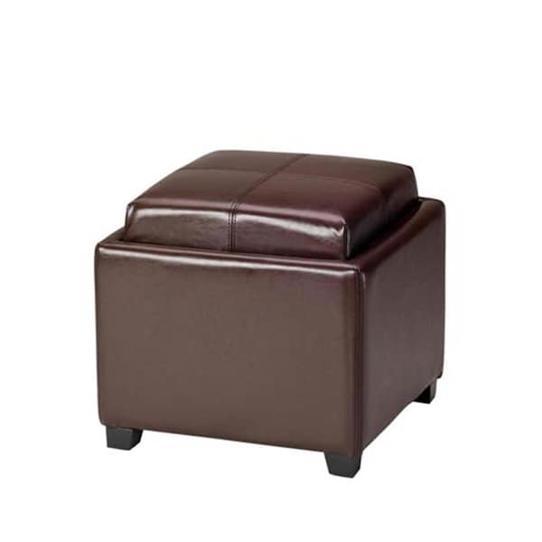 Safavieh Harrison Brown Single Tray Leather Tray Ottoman - HUD8233A