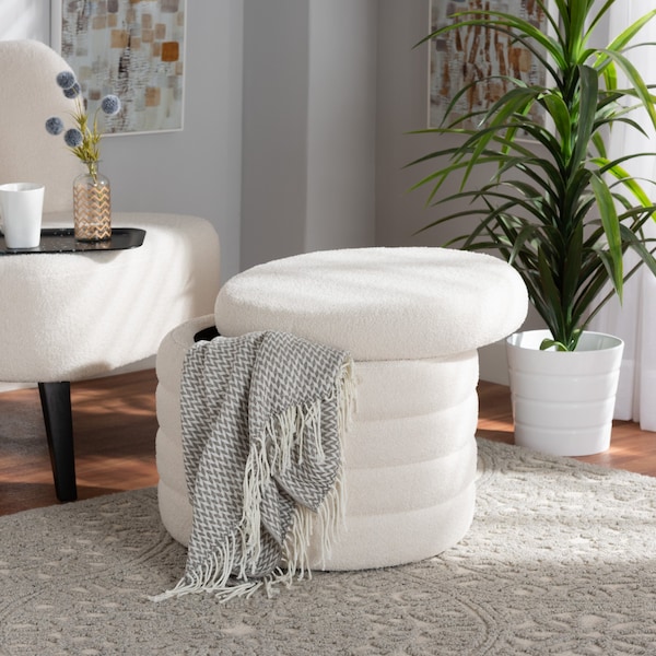 Baxton Studio Tabitha Modern and Contemporary Ivory Boucle Upholstered Storage Ottoman - 220-12865-ZORO