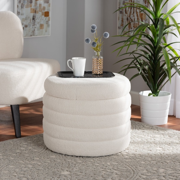 Baxton Studio Tabitha Modern and Contemporary Ivory Boucle Upholstered Storage Ottoman - 220-12865-ZORO