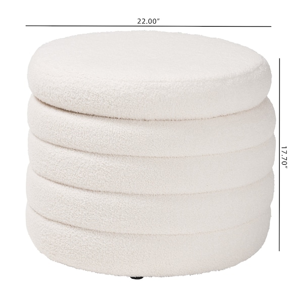 Baxton Studio Tabitha Modern and Contemporary Ivory Boucle Upholstered Storage Ottoman - 220-12865-ZORO