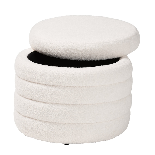 Baxton Studio Tabitha Modern and Contemporary Ivory Boucle Upholstered Storage Ottoman - 220-12865-ZORO