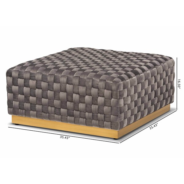 Baxton Studio Noah Grey Velvet Upholstered and Gold Finished Square Cocktail Ottoman - 170-10863