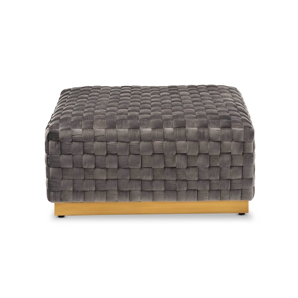 Baxton Studio Noah Grey Velvet Upholstered and Gold Finished Square Cocktail Ottoman - 170-10863