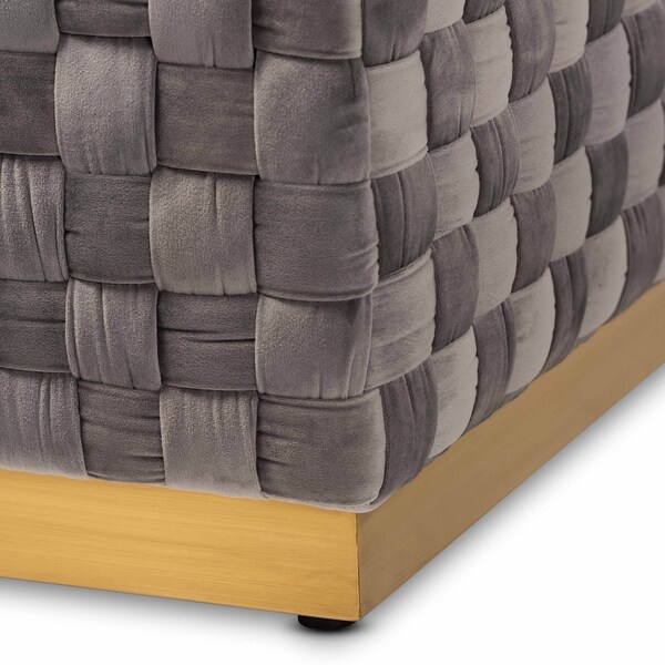 Baxton Studio Noah Grey Velvet Upholstered and Gold Finished Square Cocktail Ottoman - 170-10863