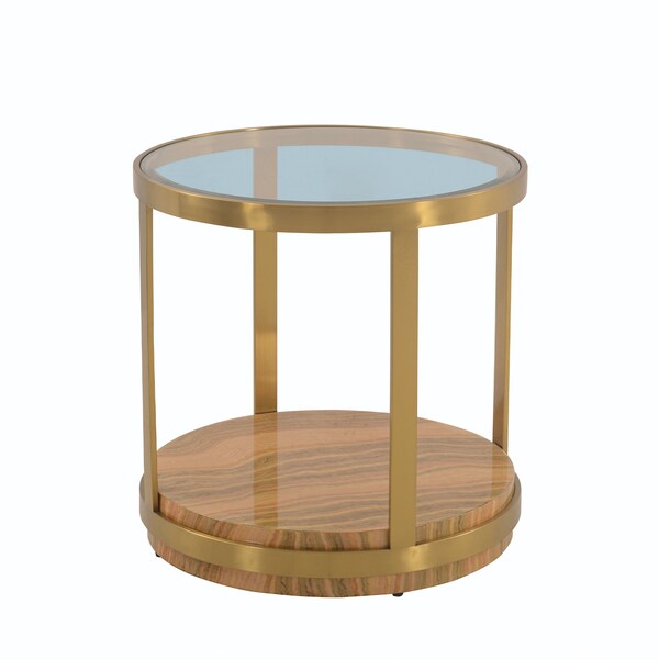 Armen Living Hattie Glass Top End Table with Brushed Gold Legs - LCDXLAGLGLD
