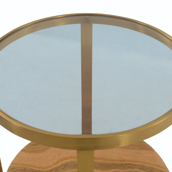 Armen Living Hattie Glass Top End Table with Brushed Gold Legs - LCDXLAGLGLD