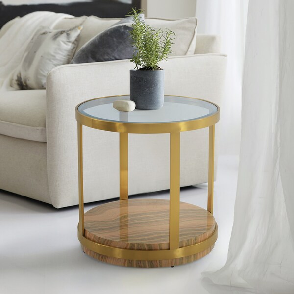 Armen Living Hattie Glass Top End Table with Brushed Gold Legs - LCDXLAGLGLD