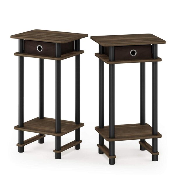 Furinno Furinno 217017CWNBKDBR Turn-N-Tube Tall End Table with Bin; Columbia Walnut & Black & Dark Brown - Set of 2 - 217017CWNBKDBR