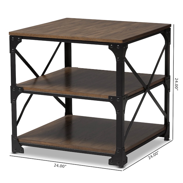Baxton Studio Milo Antique Bronze Metal and Distressed Wood End Table - 163-10751