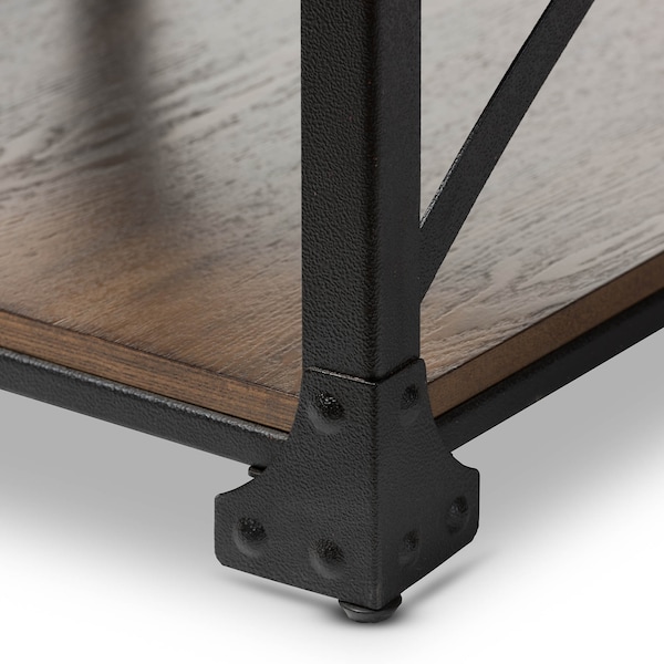 Baxton Studio Milo Antique Bronze Metal and Distressed Wood End Table - 163-10751