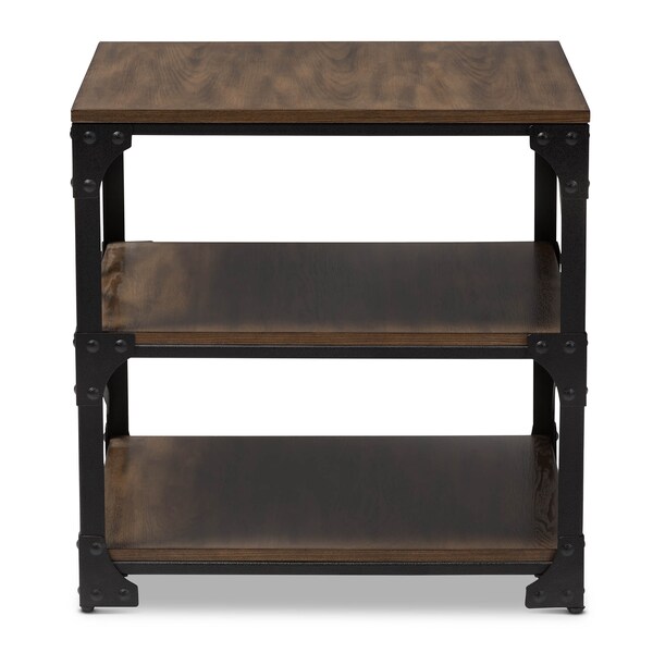 Baxton Studio Milo Antique Bronze Metal and Distressed Wood End Table - 163-10751