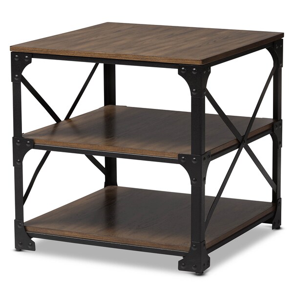 Baxton Studio Milo Antique Bronze Metal and Distressed Wood End Table - 163-10751