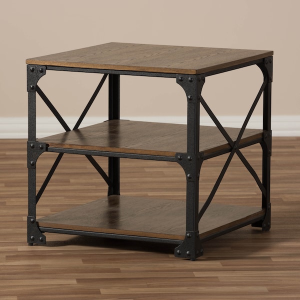 Baxton Studio Milo Antique Bronze Metal and Distressed Wood End Table - 163-10751