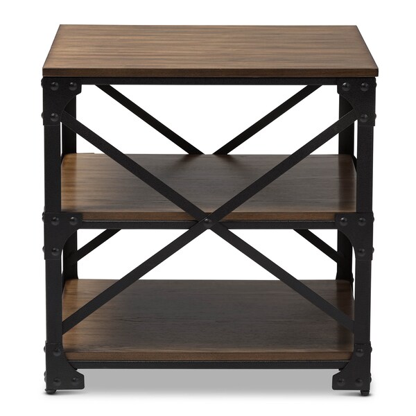 Baxton Studio Milo Antique Bronze Metal and Distressed Wood End Table - 163-10751