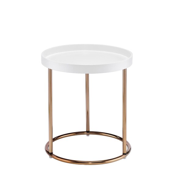 Ore International 21.75 in. White Edie Mid-Century Lipped Edge Side Table with Copper Legs - FF-2058WH
