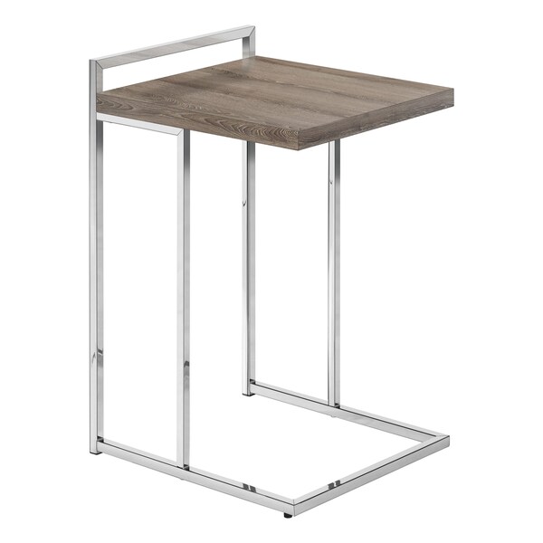 Monarch Specialties Accent Table, C-shaped, End, Side, Snack, Living Room, Bedroom, Metal, Laminate, Brown, Chrome - I 3638